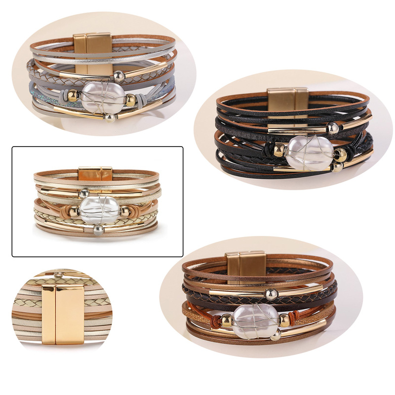 Cross-border Supply Tube Natural Winding Silk Pearl Magnetic Buckle Bracelet Female Niche Bohemian Style Woven Bracelet