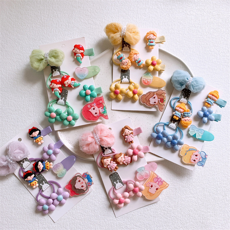 New children's butterfly bow flower hair clip for little girls, side clip for messy hair, princess cartoon hair tie elastic hair ribbon