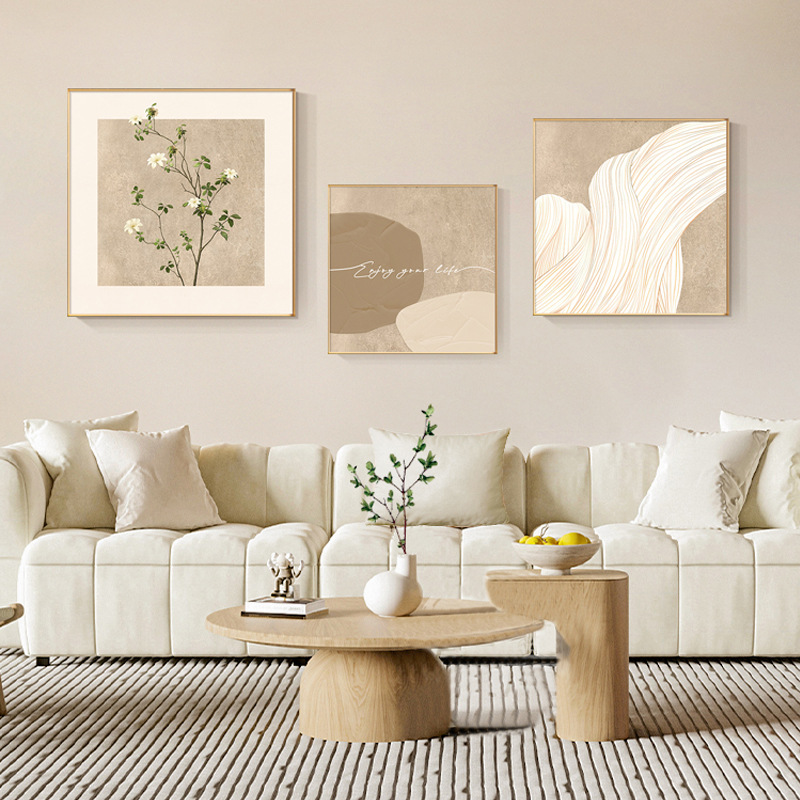 Cream style living room decorative painting Japanese style log style green plant sofa background wall hanging painting abstract art restaurant mural