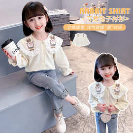 女童衬衫春秋季2025新款小衫洋气女宝宝秋款儿童早秋装上衣白衬衣