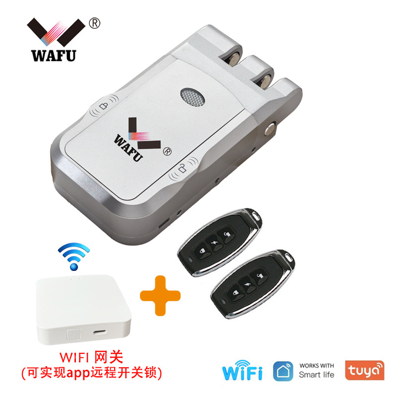 Cerradura de puerta antirrobo con control remoto invisible sin taladro para uso doméstico, con diseño de doble circuito y doble motor, de WAFU para comercio transfronterizo.