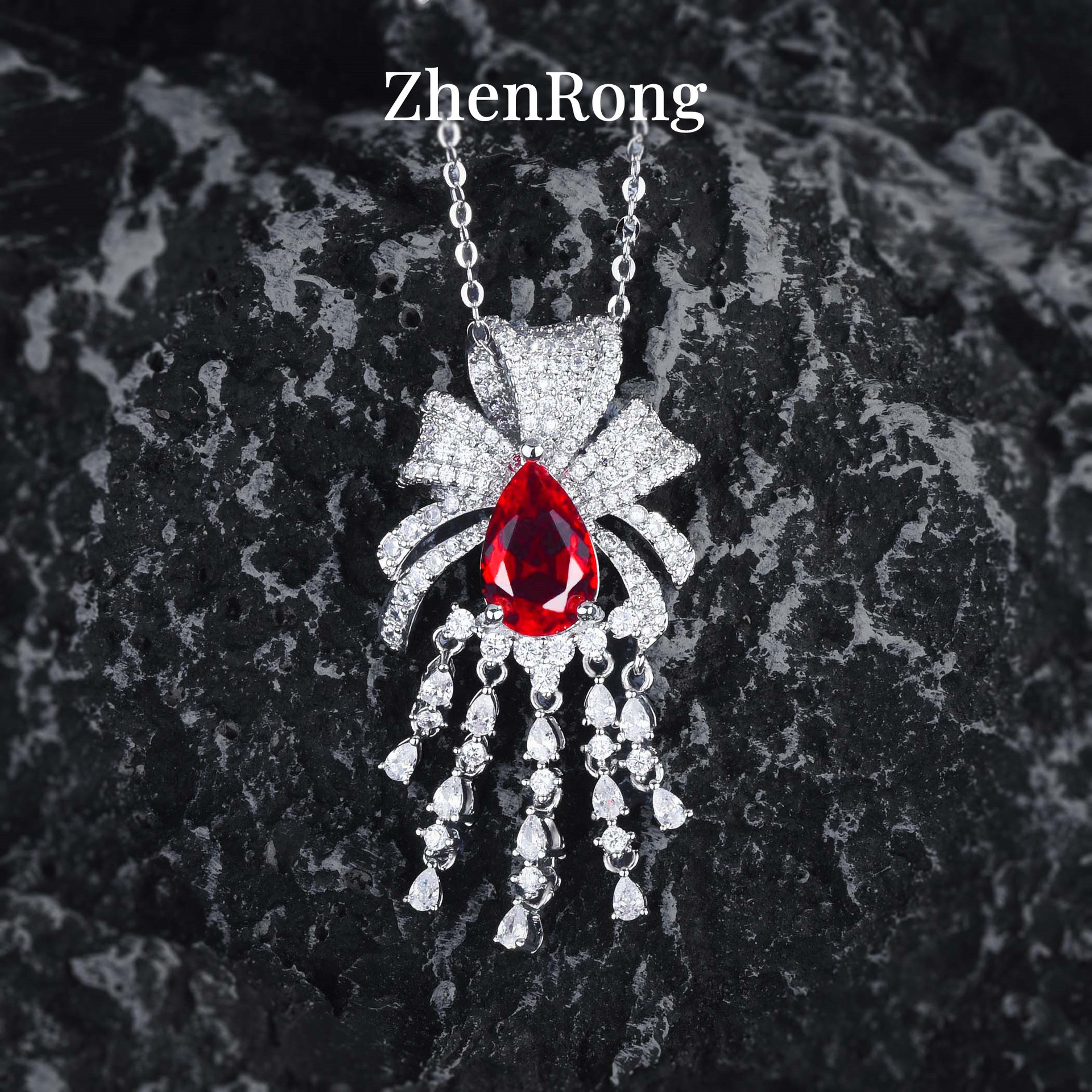 Eternal Tassel Ruby Necklace Noble Fairy Bow Gemstone Jewellery Set_voghion.com