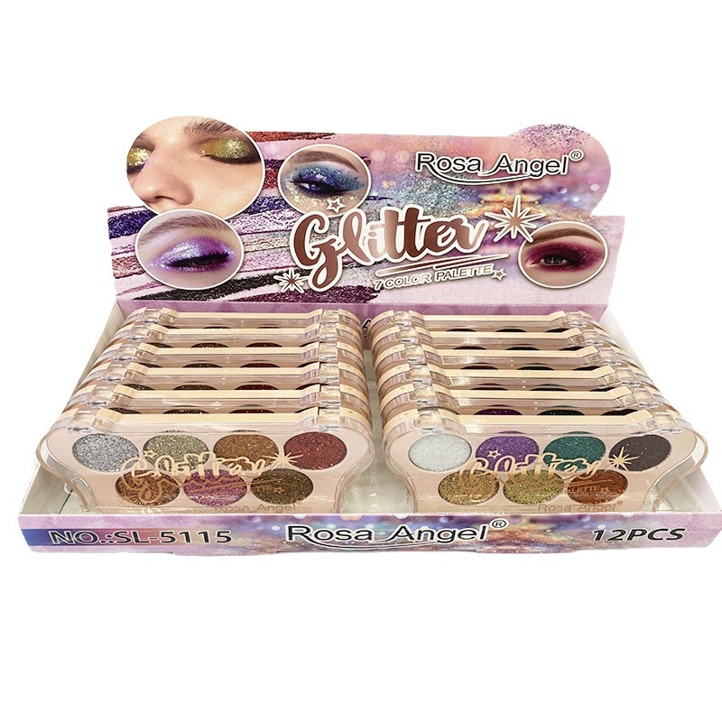 Nuevo cross-border Rosa Angel 7 color pequeño sequilla oro cebolla polvo sombra de ojos maquillaje de etapa brillante maquillaje Yiwu color al por mayor