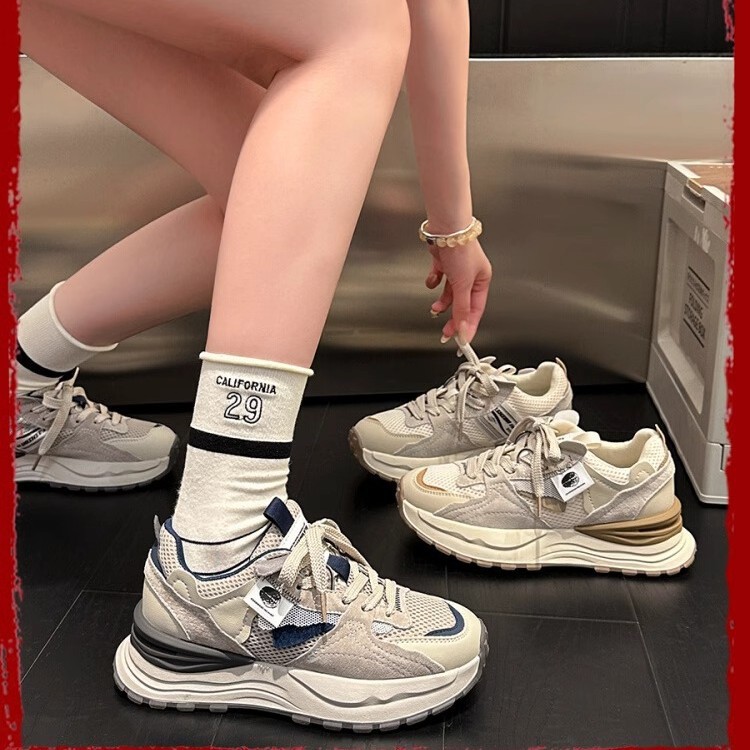 [Chaobunan] zapatos de base gruesa y alta para mujeres zapatos deportivos casuales retro primavera zapatos waffle gump estudiantes amor