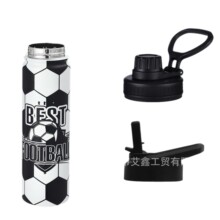 适合旅行运动水瓶,22盎司双层不锈钢运动瓶个性化图案足球礼物