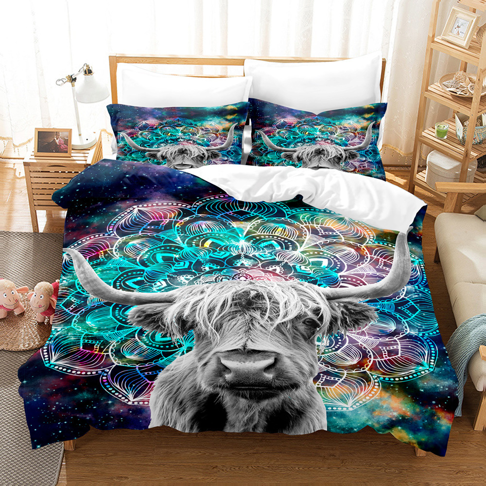 Serie de ganado 3D Impresión digital transfronteriza cubierta de edredón de comercio exterior conjunto de tres piezas conjunto de ropa de cama de cuatro piezas