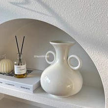 法式复古白色双耳陶瓷花瓶 家居客厅玄关民宿插花摆件