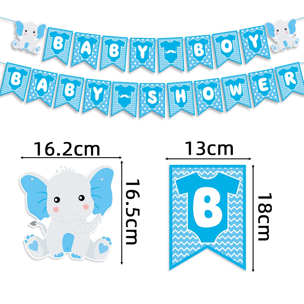 Nuevo estilo transfronterizo de decoración de fiesta de baby shower, bandera, elefante azul, bebé, niño, fiesta de bienvenida para bebés, decoración