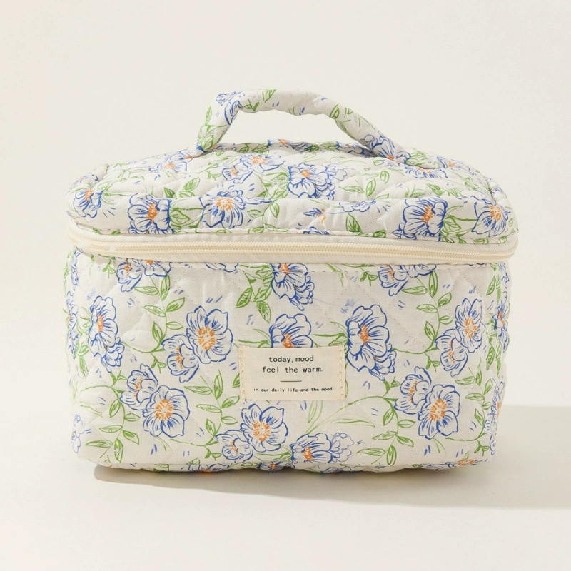 Handheld cosmetic bag, big purse, cute storage system, flowered