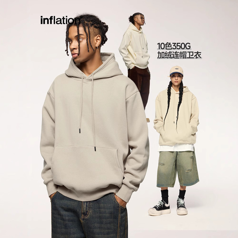 INF Men's Wear | American Solid Color Fleece Wear 350g2024 Fall/Winter New Fashion Brand 10 Color fleece-lined Hooded Wear