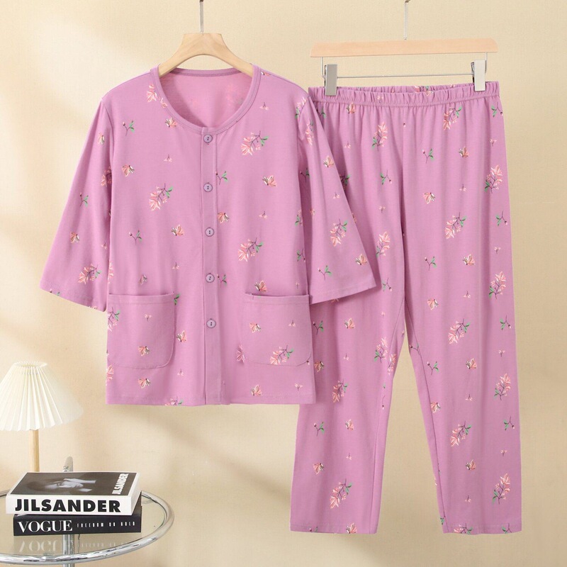 Physical Store Wholesale Women's Clothing, Three-Quarter Sleeve Pajamas, Women's New Spring and Summer Cardigans, Floral Plus-Size Cotton Home Wear