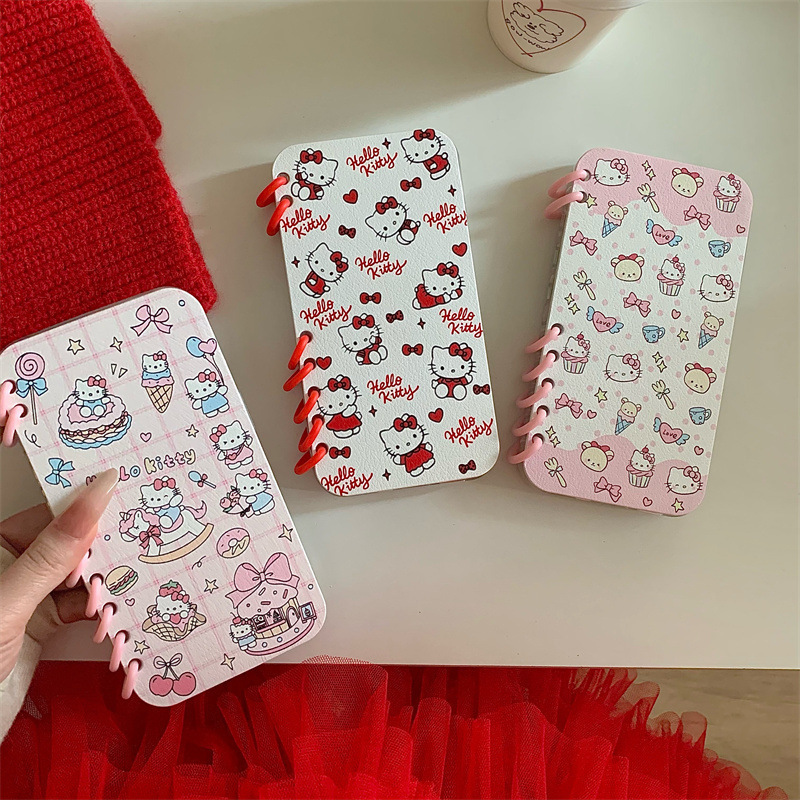 Laptop Pink Bow Full Screen KT Cat Phone Case for iPhone1615pro Flip Cover TPU Book Case