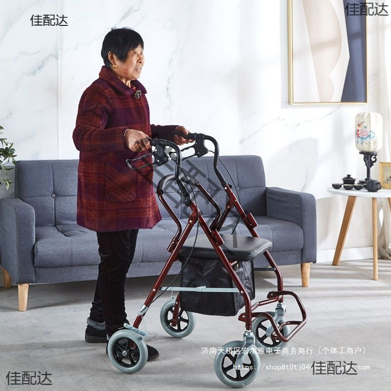 老年代步车老人手推车可坐四轮买菜购物拉车折叠座椅助步小拉车铁