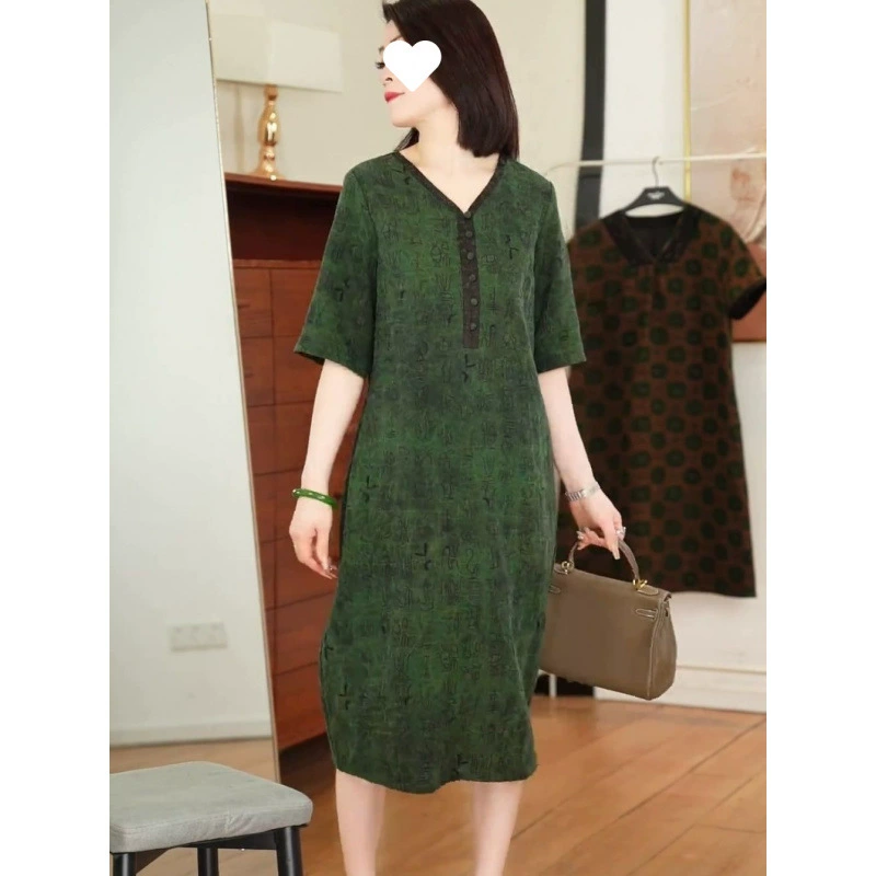 2025 шелковое платье Xiangyunsha, новое летнее свободное ретро-элегантное облегающее модное доступное роскошное платье для мамы
