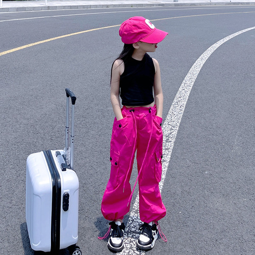 Stylish Work Pants for Girls - Korean Style  New Arrival - Medium to Large Kids' Casual, Versatile, Loose Straight Leg High-Waist Streetwear Pants