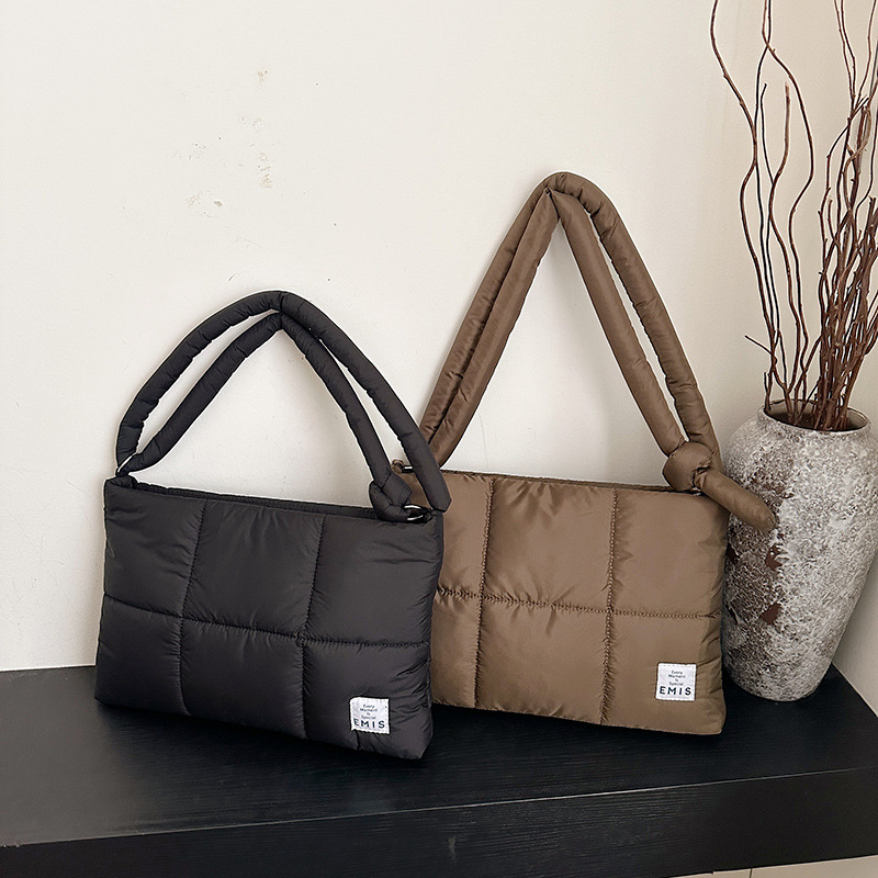 Korean Women's Bag, Simple and High-End Handbag, Large-Capacity Plaid Polyester Outing Shoulder Bag, Computer Tote Bag