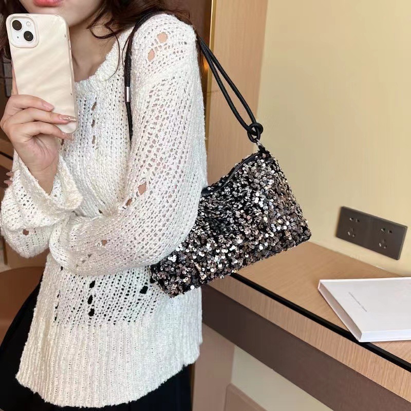 2023 New Trendy and Fashionable Women's Bag Single Shoulder Bag Cross Shoulder Bag Underarm Bag Shiner Bag Cross border Product Pop up