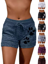 外贸女装印花打底速干短裤瑜伽裤休闲运动收腰系带弹力短裤