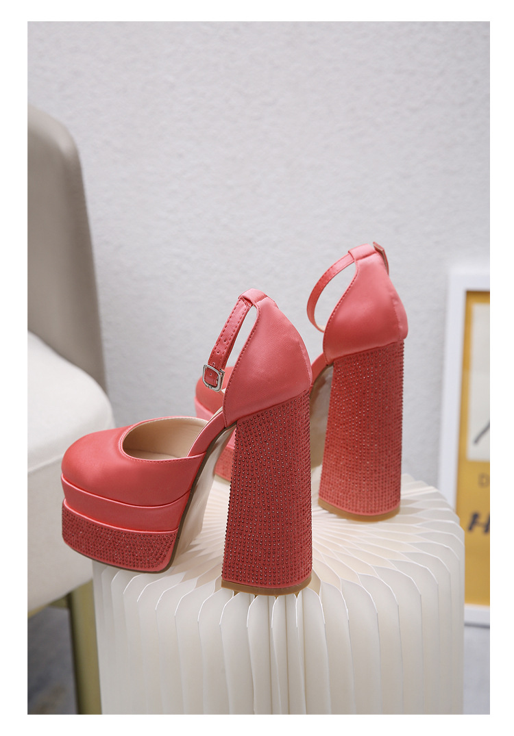 Giày cao gót sandal nữ đính đá rhinestone, đế platform, quai satin, phù hợp dự tiệc và trình diễn thời trang — Màu đen chi tiết 19