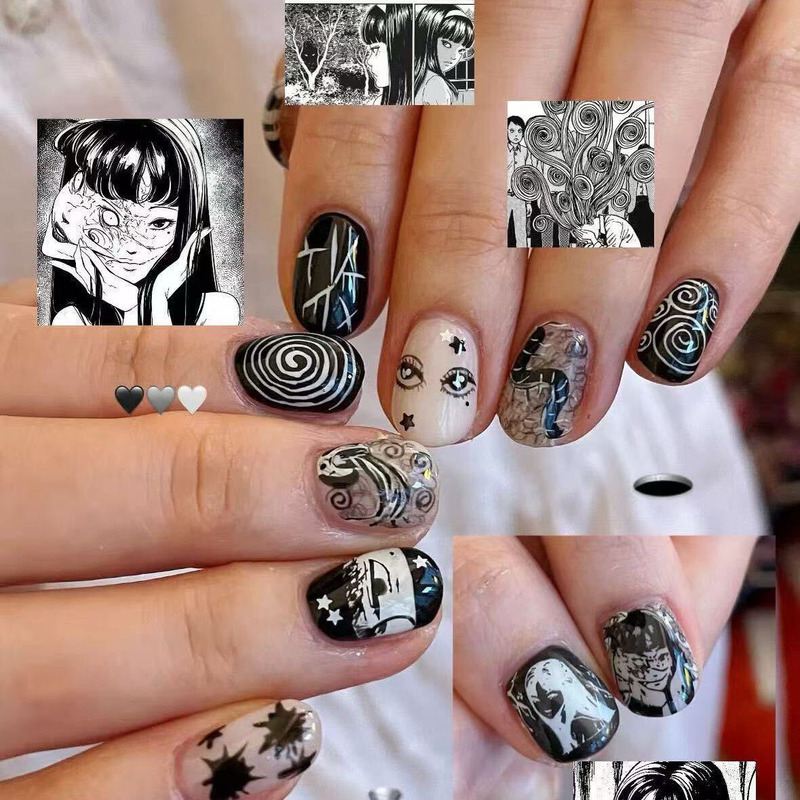 Doudou personalized artistic press-on nails, dark style cool girl Yabi new model fake nail patches, direct wholesale from cross-border factory