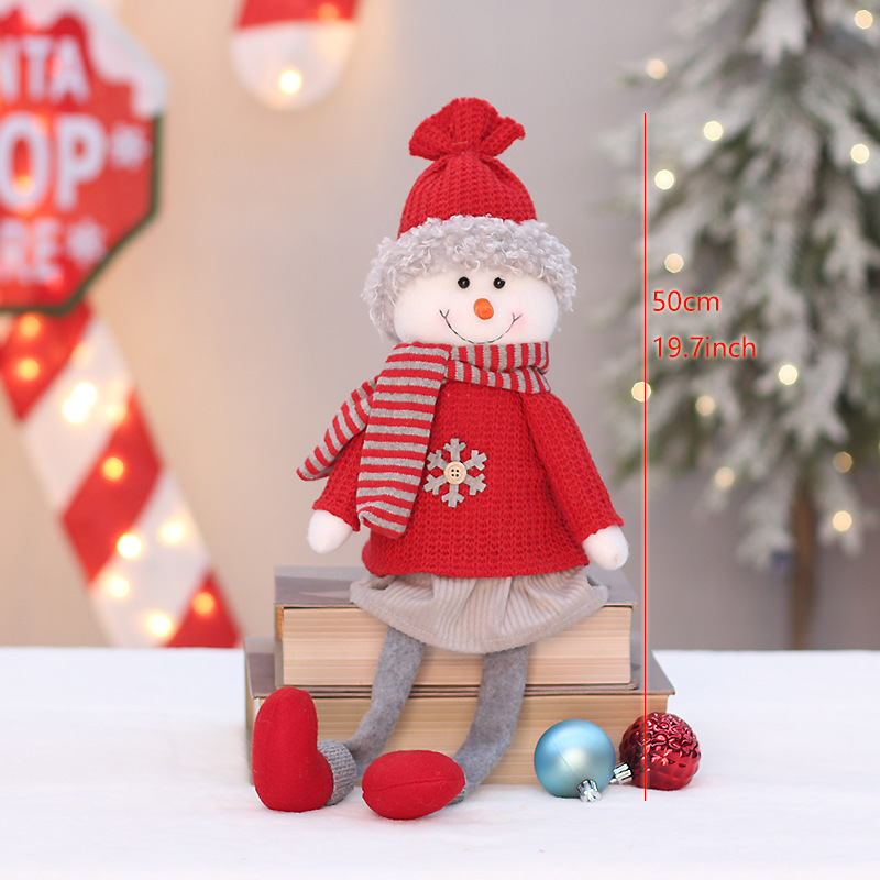 クリスマスの新しい赤いニットの布芸の座り方と伸縮できる老人の雪だるまのヘラジカの公仔の布景の装飾の置物|undefined