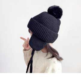 冬季儿童针织帽时尚男女宝宝保暖护耳帽可爱毛球针织毛线帽子批发