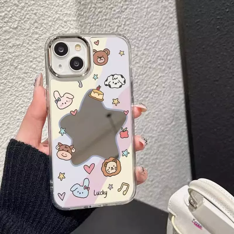 Чехол с мультяшным рисунком для iPhone 16 (Apple), милое зеркальце, зеркальный эффект, для 15 Pro Max