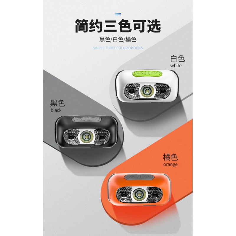 Nuevo LED Faro de inducción de onda de carga USB cabeza montada noche corriendo pesca mini faro al por mayor