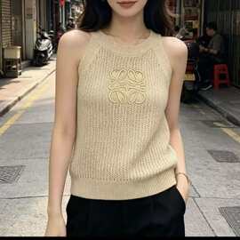 2026春夏名媛风套头挂脖修身针织背心2026夏季高端女装天丝麻开衫