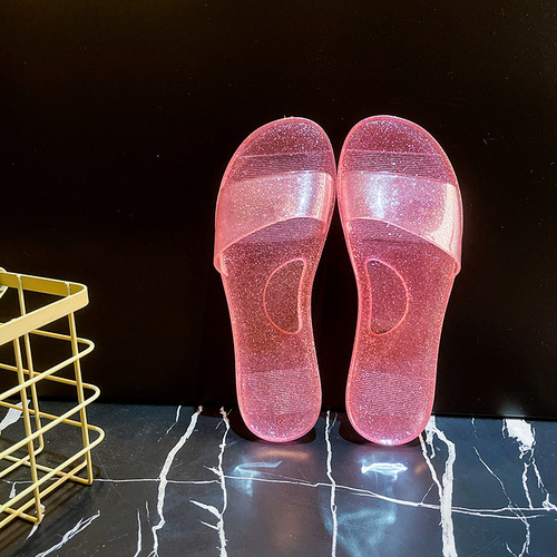 Crystal slippers, women's plastic material, transparent glue, over-frozen, low-heel, Korean indoor, home, summer, integrated