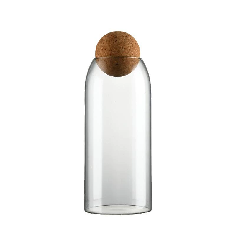 Glass storage jar, high borosilicate with cork ball lid, 500–1,200 ml (transparent)