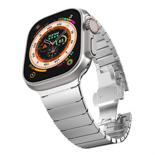 适用苹果Ultra手表 Apple watch系列竹节带 一珠蝴蝶扣不锈钢表带