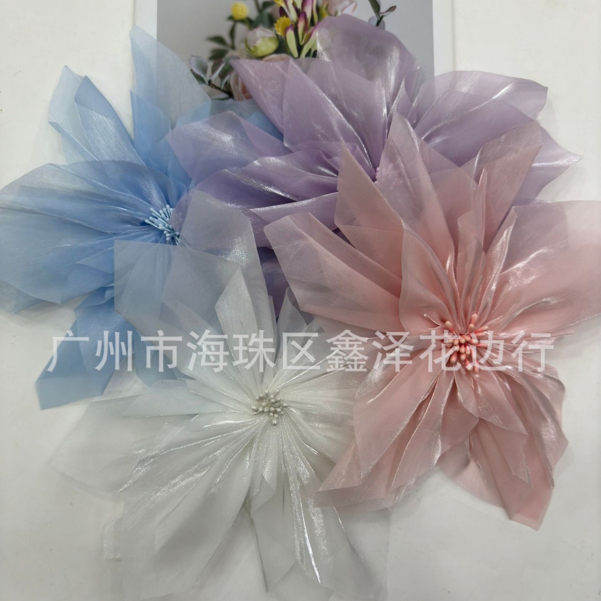 新款网纱花diy 仙女颈花手工立体花 多叶花 百搭发夹发饰服饰辅料
