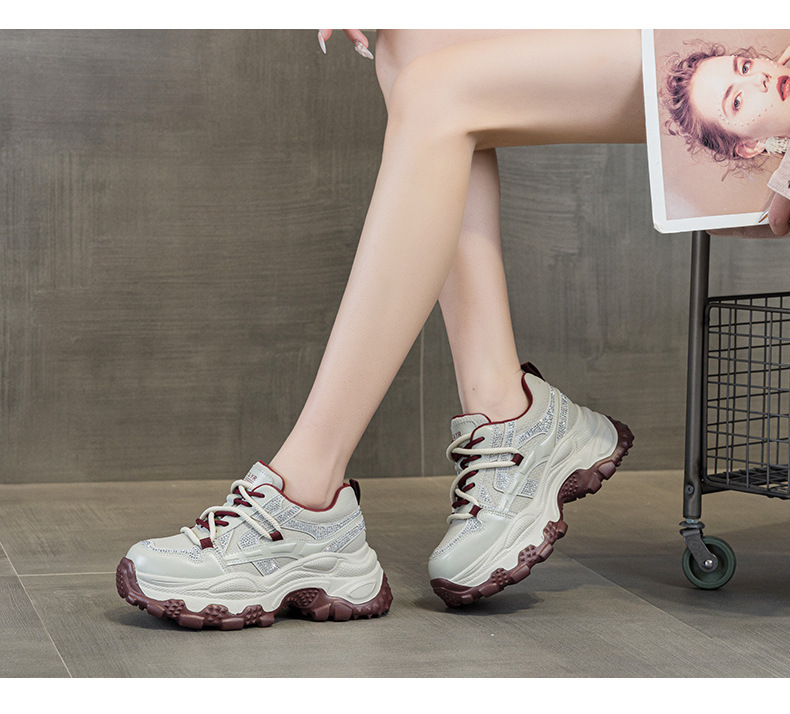 Giày sneaker nữ chunky đế dày phối đá pha lê, tăng chiều cao, siêu nhẹ, thể thao thời trang — 5022-1 đỏ lót lông, 5022 đỏ một lớp chi tiết 11
