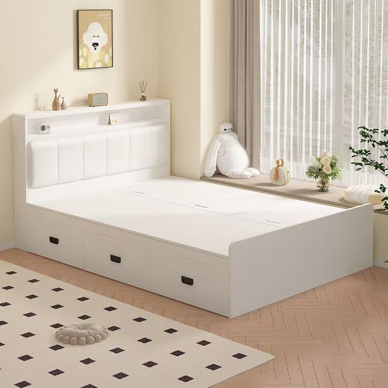 Solid Wood Tatami Double Bed Modern Simple High Box Storage Single Bed Small Apartment Soft Bed