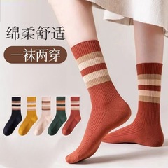 襪子女秋冬季高筒二槓堆堆襪日系長襪吸汗防臭中筒韓版百搭ins潮