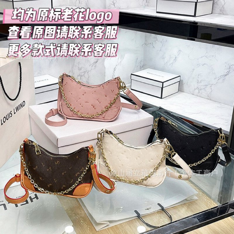 2025新款老花链条mini牛角包百搭单肩斜挎腋下女包时尚手提包外贸|undefined