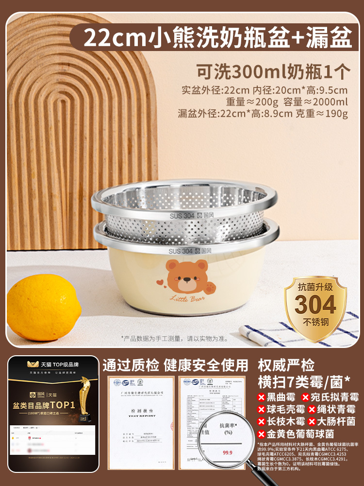 22cm 곰대야 + 22cm 배수바구니 [304 스틸] 3세대