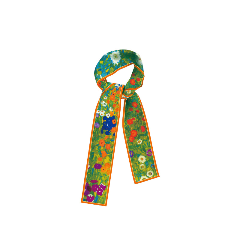 Estilo nacional pintura al óleo serie pequeña bufanda de seda larga delgada cinta estrecha bolsa atada bufanda decorativa manejar cinta