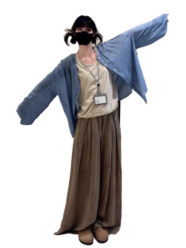 套装女2025夏季韩系辣妹长袖衬衫外套吊带背心阔腿裤三件套潮|undefined