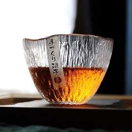 日式玻璃主人杯功夫茶杯品茗杯个人专用喝茶杯子茶具客人锤纹酒杯