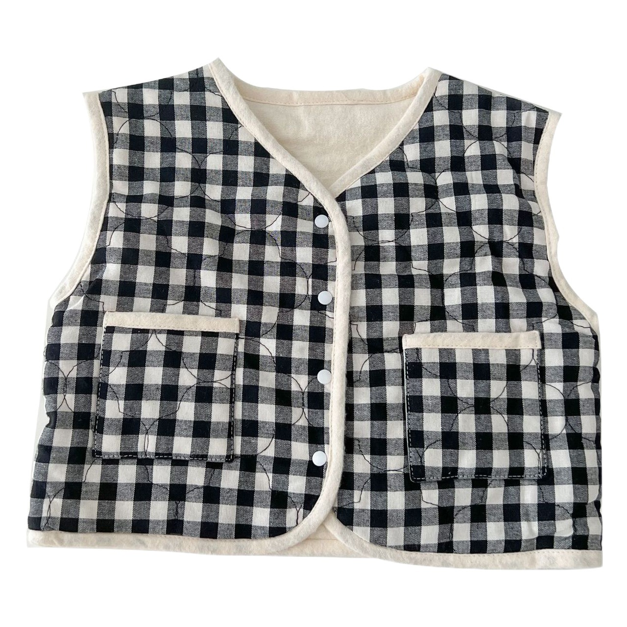 INS bebé chaleco Otoño e Invierno contraste color Plaid acolchado cardigan Chaleco con cuello en V sin mangas desgaste exterior bolsillo chaleco abrigo