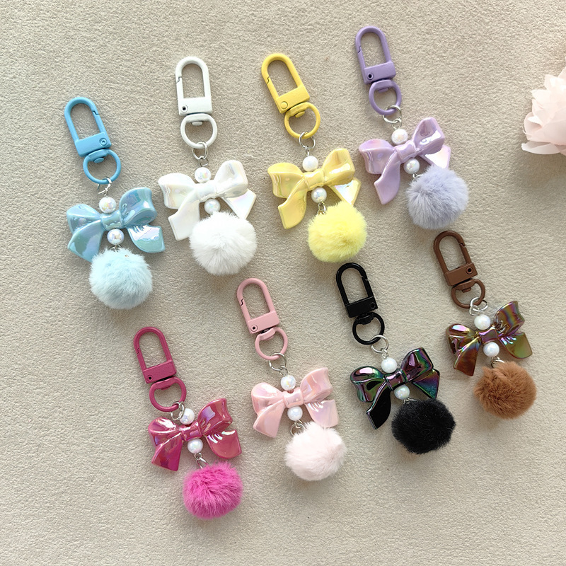 New Cute Bow Accessories Electroplated Bag Pendant Learning Fur Ball Colorful Accessories Keychain Bag Pendant