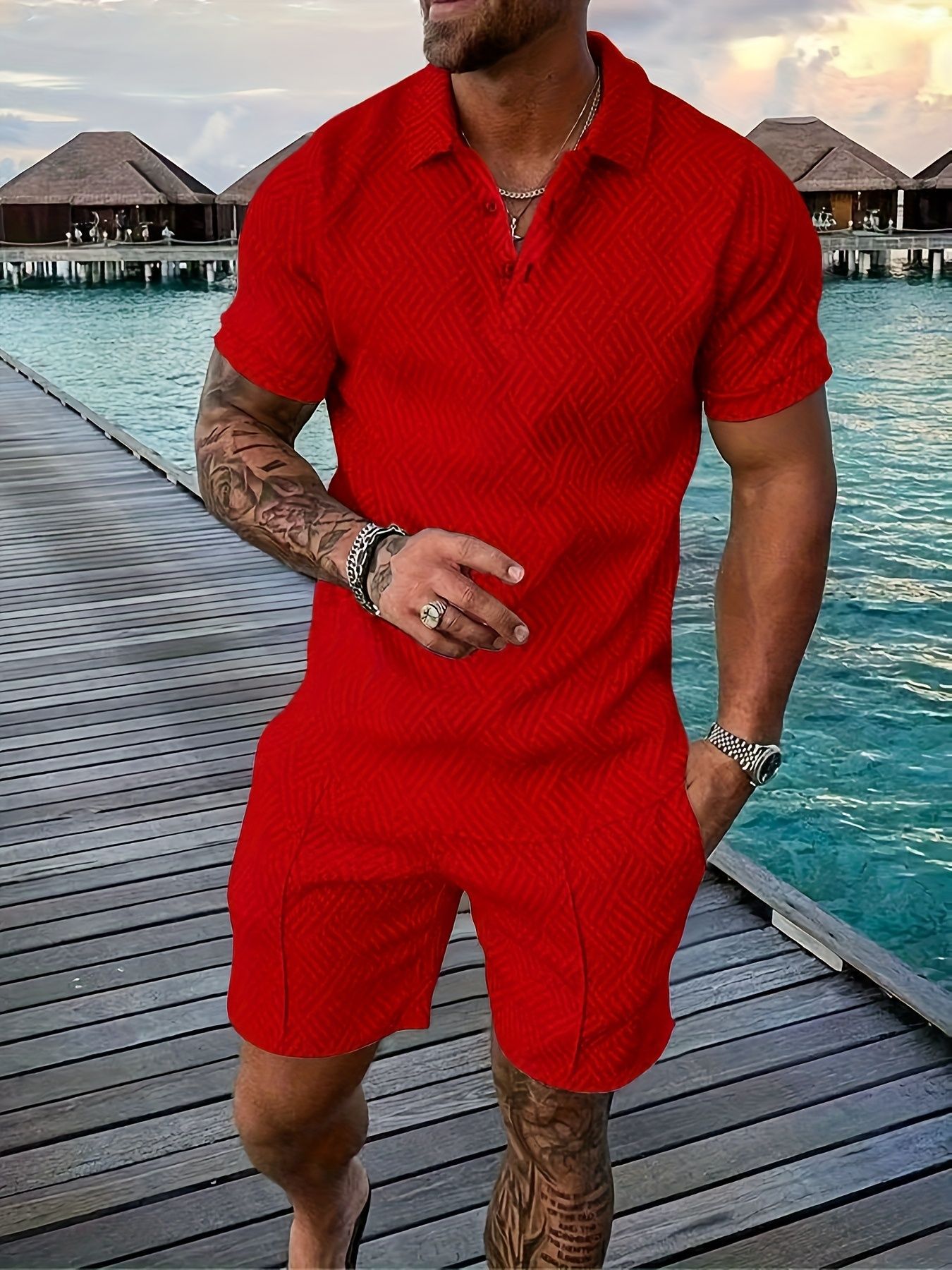 2025 nuevo Traje de playa casual de hombre de impresión digital 3D de botón de verano de código europeo de Amazon transfronterizo