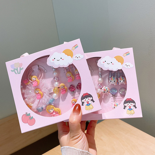 Children's jewelry gift box set little girl hair accessories jewelry birthday gift princess necklace earrings suitcase wholesale