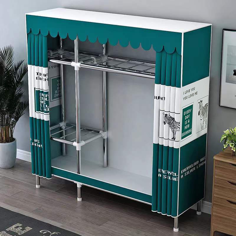 Simple Fabric Wardrobe for Rental House, Thickened Steel Pipe Wardrobe for Home Bedroom Dormitory Storage Cabinet Simple Wardrobe