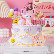 粉色小狐狸烘焙蛋糕装饰摆件川沙妲己网红女孩生日派对城堡插件