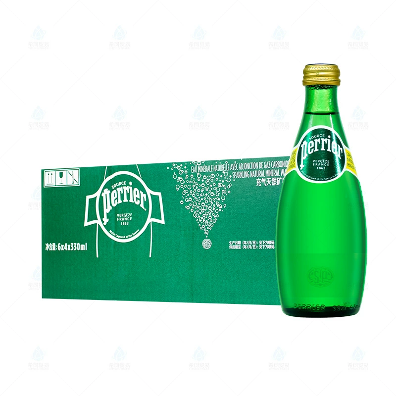 Первые импортированная из Франции Perrier 330 мл*24 бутылки натуральной минеральной воды с оригинальной газированностью, целая коробка, оптом
