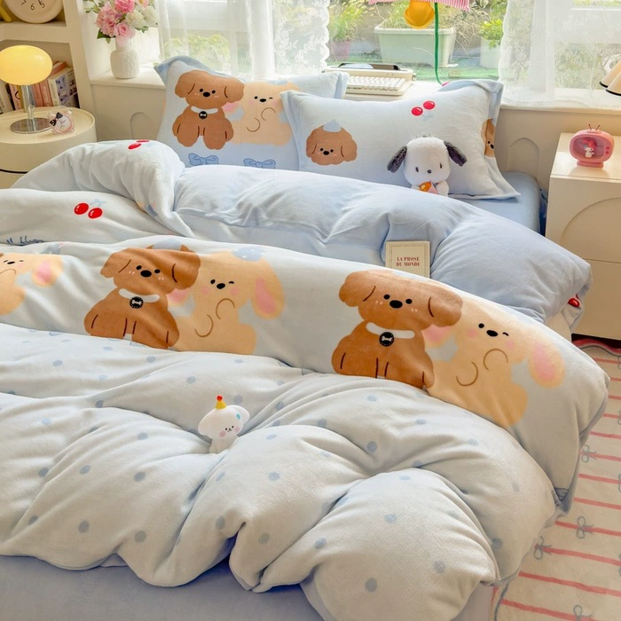 Demi-season velvet warm jeans, children's set, fleece fitted sheet, keep warm fleece duvet cover, 4 piece set, 3 piece set