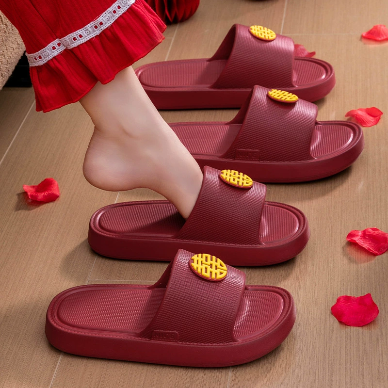 Женские свадебные тапочки для пары, праздничная большая красная пара свадебных туфель невесты, элитные мужские сандалии в стиле животного года.